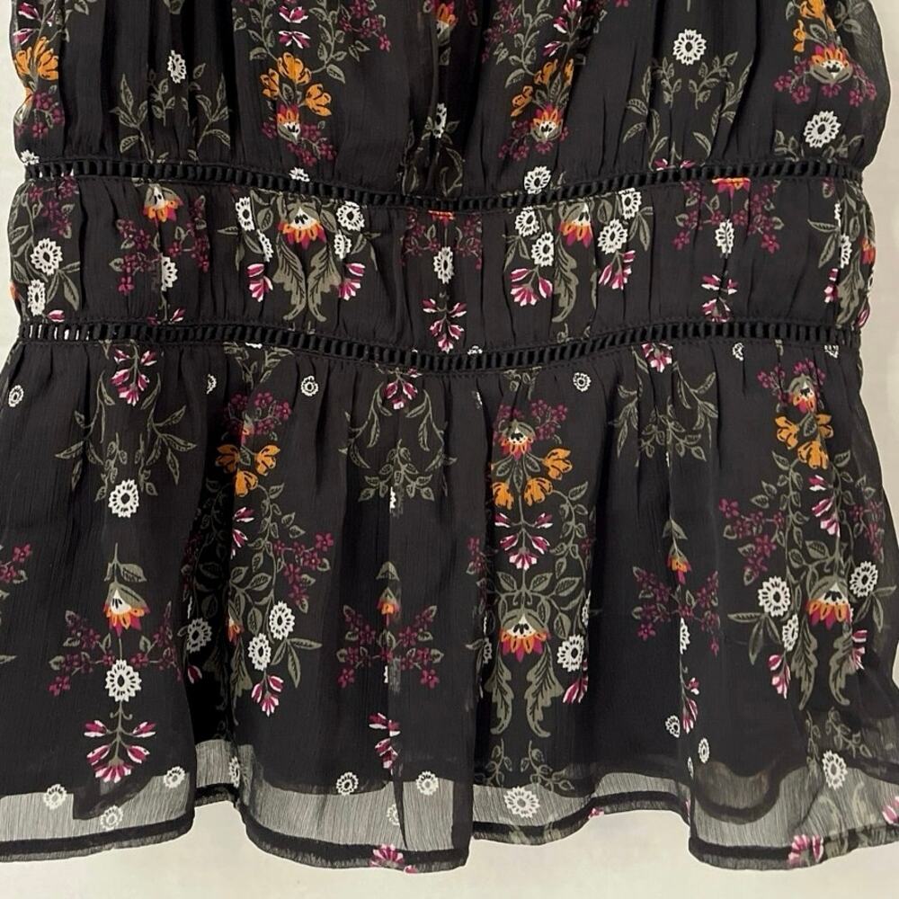 Old Navy Black Floral Cami Womens Size S Ruffle Cutouts Feminine Layer Coquette - Picture 4 of 15